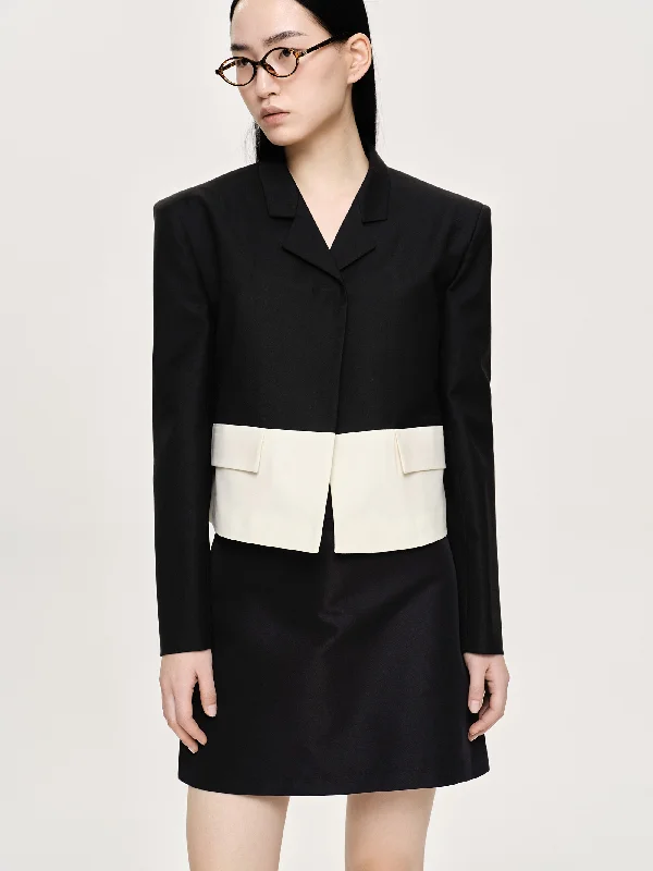 Bicolor Blazer, Black/Ivory