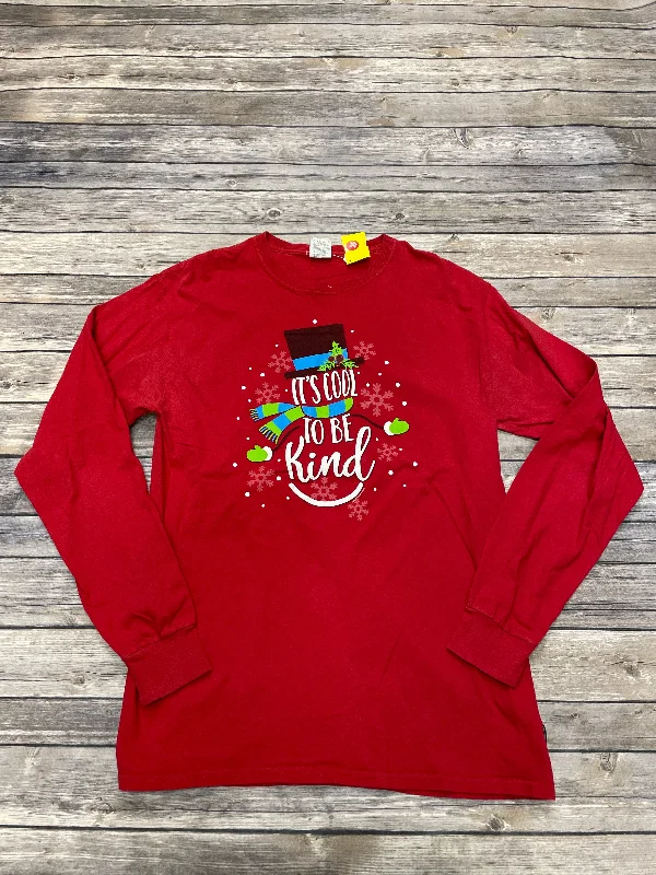 Top Long Sleeve By Fruit Of The Loom In Red, Size: M